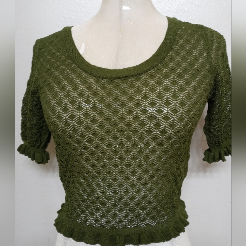 Zara Olive Green Open-Knit Crop Top